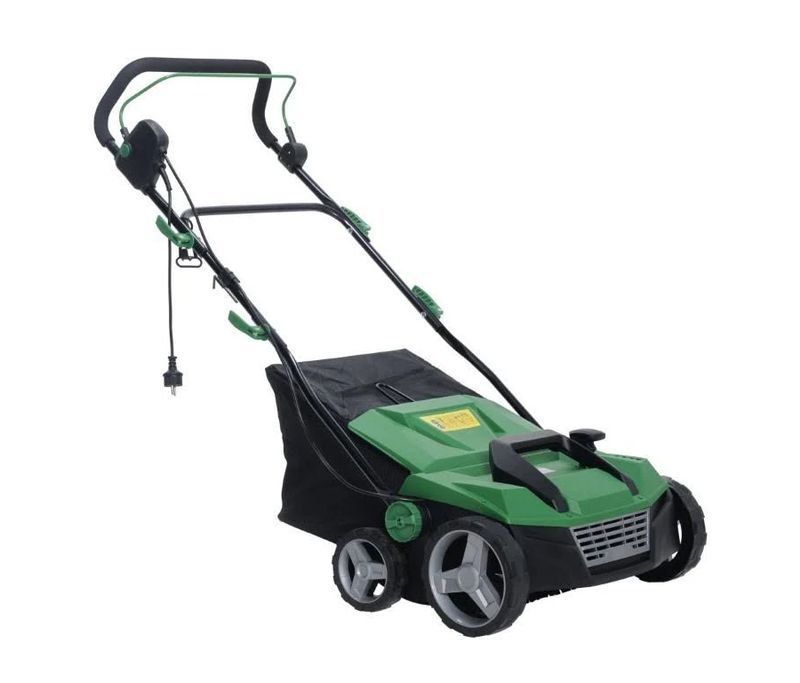 Elektrische borstelmachine voor kunstgras met opvangzak, zoals verkocht in webshops